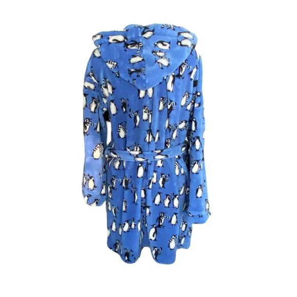 Vera Bradley Winter Penguins Luxe Hooded Plush Fleece Loungewear Sleep Robe-L/XL