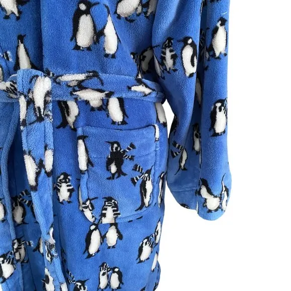 Vera Bradley Winter Penguins Luxe Hooded Plush Fleece Loungewear Sleep Robe-L/XL