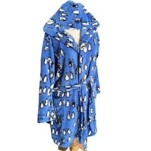 Vera Bradley Winter Penguins Luxe Hooded Plush Fleece Loungewear Sleep Robe-L/XL