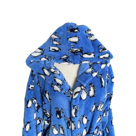 Vera Bradley Winter Penguins Luxe Hooded Plush Fleece Loungewear Sleep Robe-L/XL