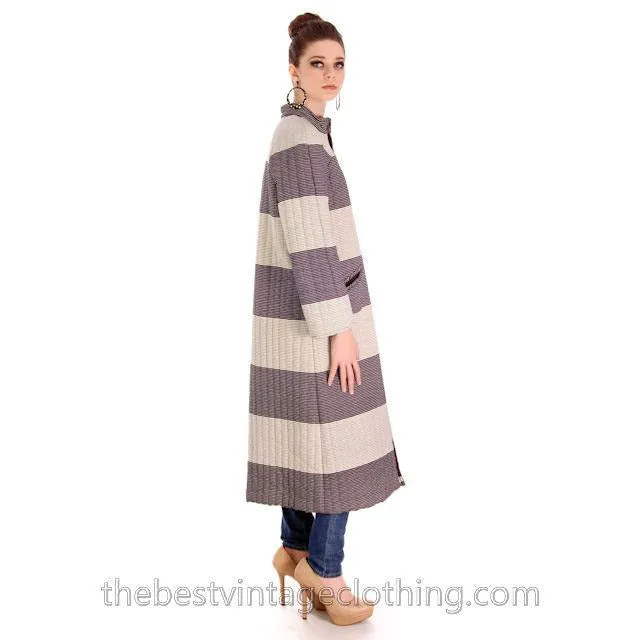 Vintage 1970s  Vuokko Suomi Finland Striped Cotton Coat  Zip Front Mod 38 Fits S to M