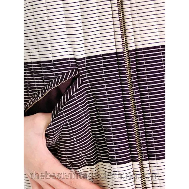 Vintage 1970s  Vuokko Suomi Finland Striped Cotton Coat  Zip Front Mod 38 Fits S to M