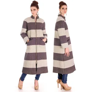 Vintage 1970s  Vuokko Suomi Finland Striped Cotton Coat  Zip Front Mod 38 Fits S to M