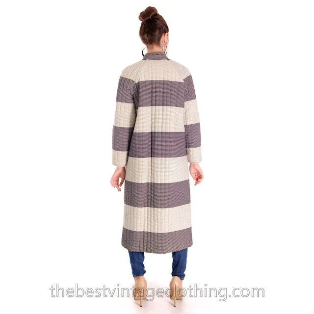 Vintage 1970s  Vuokko Suomi Finland Striped Cotton Coat  Zip Front Mod 38 Fits S to M