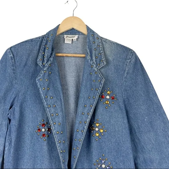 Vintage Dreams Bedazzled Denim Jean Jacket Size Medium