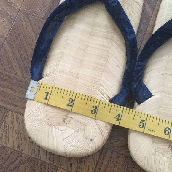 Vintage Natural Straw Sandals with Blue Straps