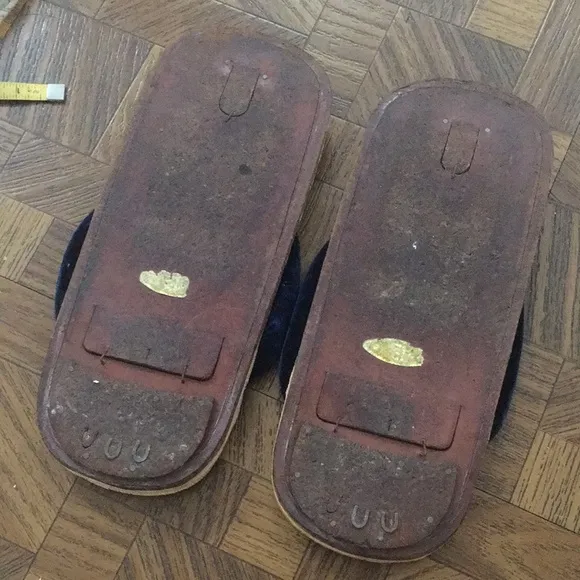 Vintage Natural Straw Sandals with Blue Straps