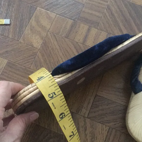 Vintage Natural Straw Sandals with Blue Straps