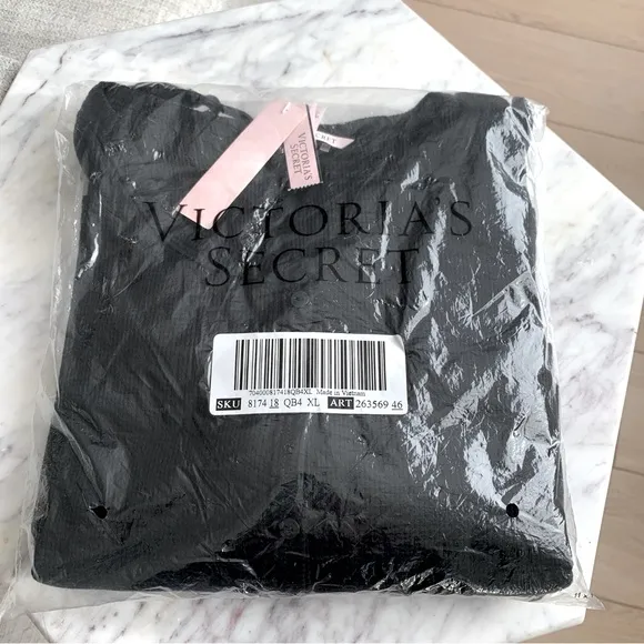 VS Victoria’s Secret Black Glow Waffle Thermal Knit 3-Piece Short PJ Cardi Set