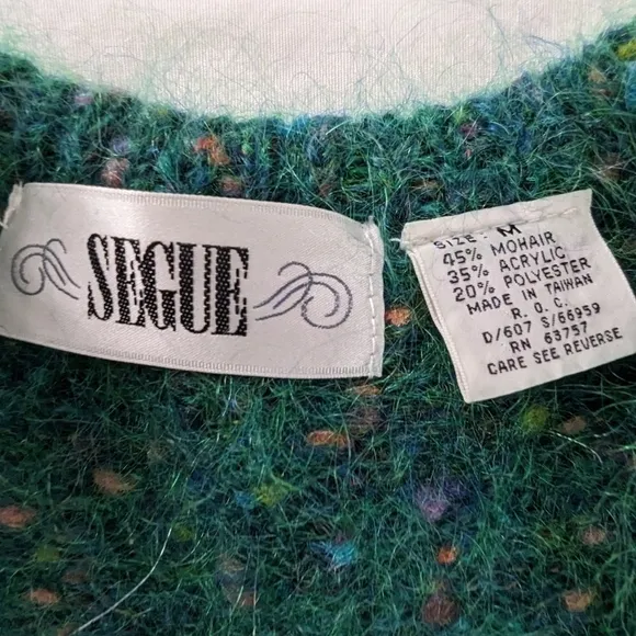 VTG Mohair Soft Green Color Flecks Button Up Longline Cardigan
