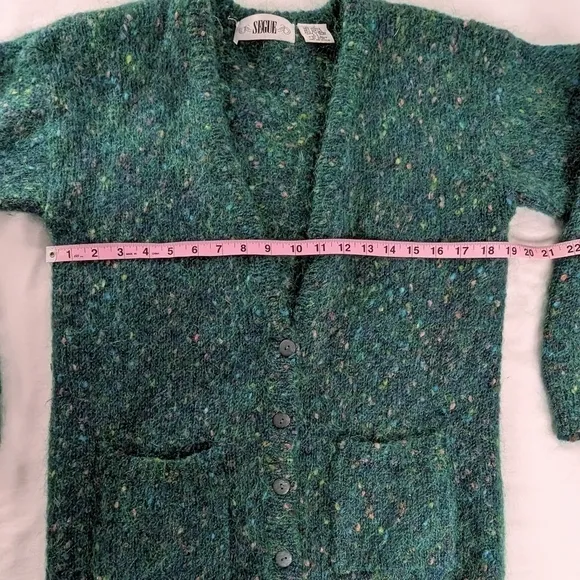 VTG Mohair Soft Green Color Flecks Button Up Longline Cardigan