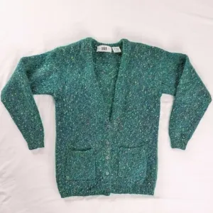 VTG Mohair Soft Green Color Flecks Button Up Longline Cardigan