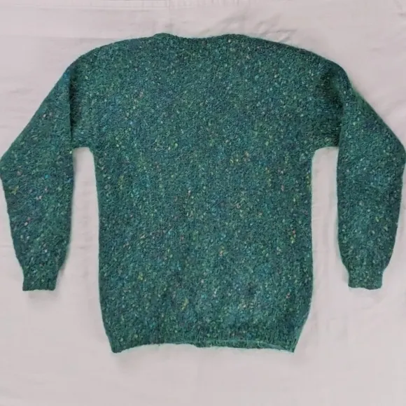 VTG Mohair Soft Green Color Flecks Button Up Longline Cardigan