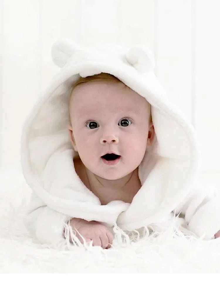 White Teddy Bear Ears Childrens Hooded Dressing Gown 12 to 24 Months