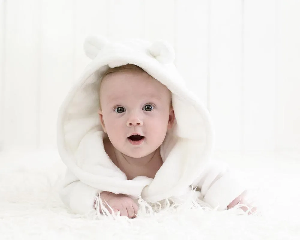 White Teddy Bear Ears Childrens Hooded Dressing Gown 12 to 24 Months