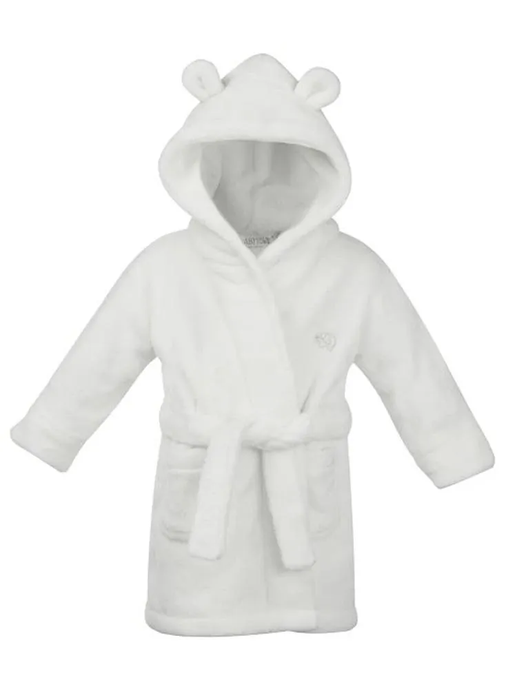 White Teddy Bear Ears Childrens Hooded Dressing Gown 12 to 24 Months