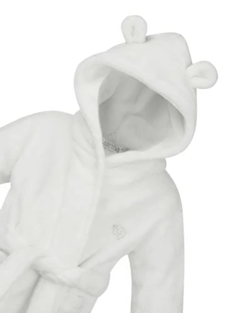 White Teddy Bear Ears Childrens Hooded Dressing Gown 12 to 24 Months