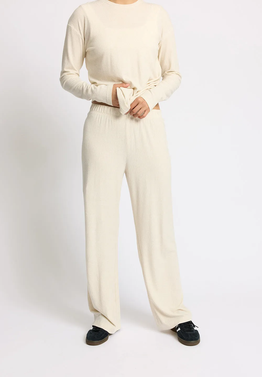 Wide Rib Straight Pants MERCI - soft beige melange