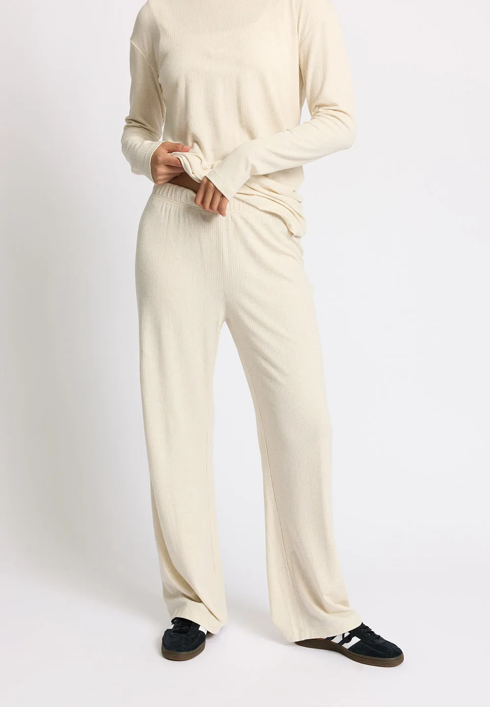 Wide Rib Straight Pants MERCI - soft beige melange