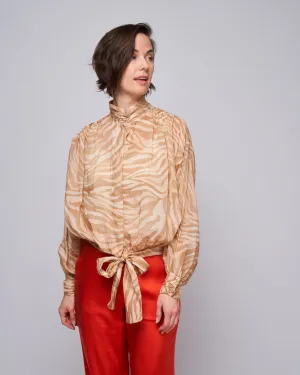 wild roses print voile sash shirt - poudre