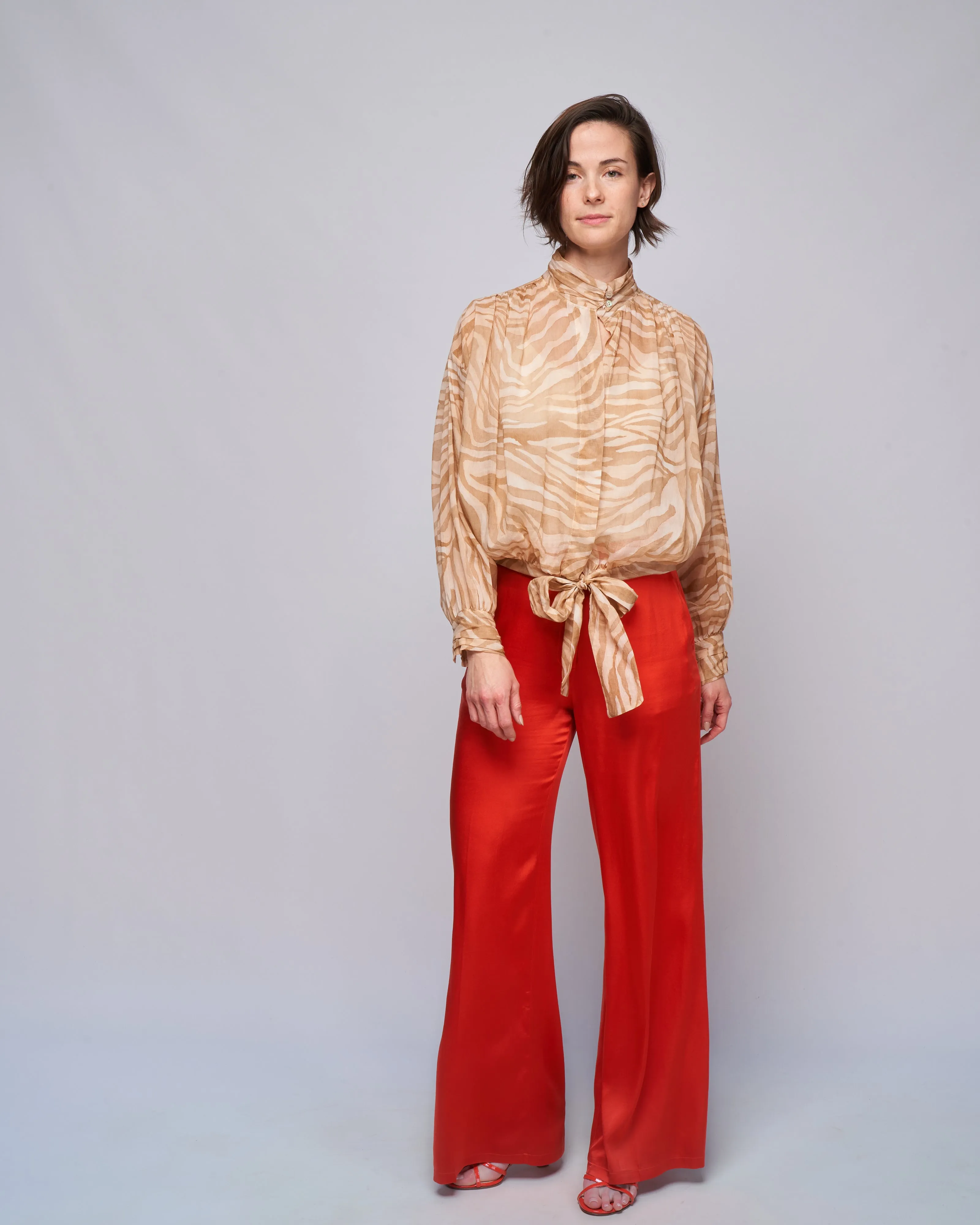 wild roses print voile sash shirt - poudre