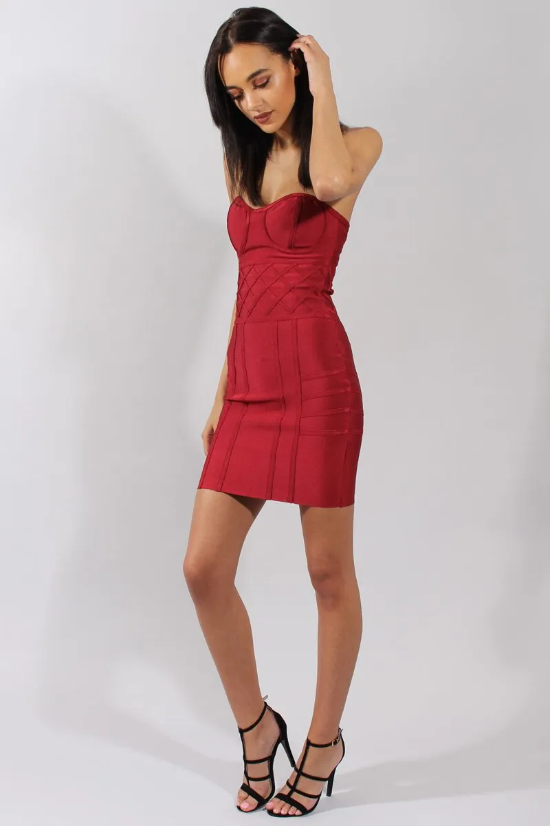 Wine Bandage Bandeau Mini Dress - Cherise