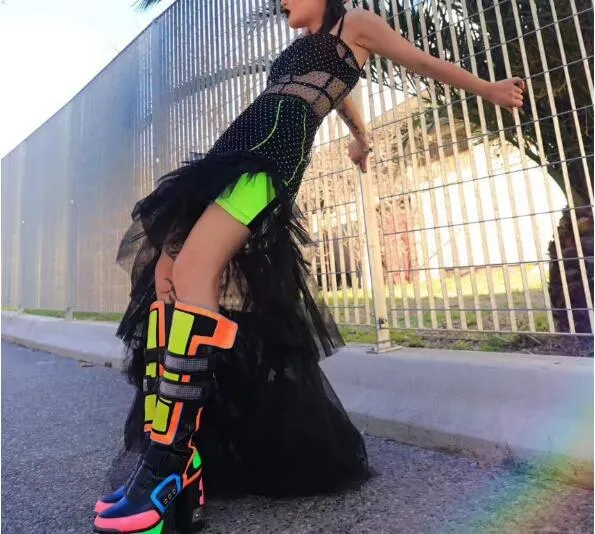 Woman Punk Style Intrigue Patchwork Knee High Boots