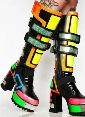 Woman Punk Style Intrigue Patchwork Knee High Boots