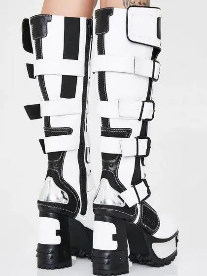 Woman Punk Style Intrigue Patchwork Knee High Boots