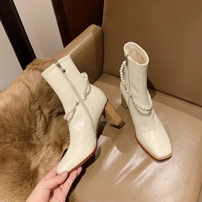 Women Elegant Square Toe High Heel Ankle Boots