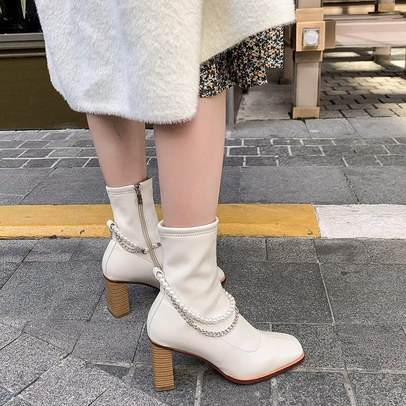 Women Elegant Square Toe High Heel Ankle Boots