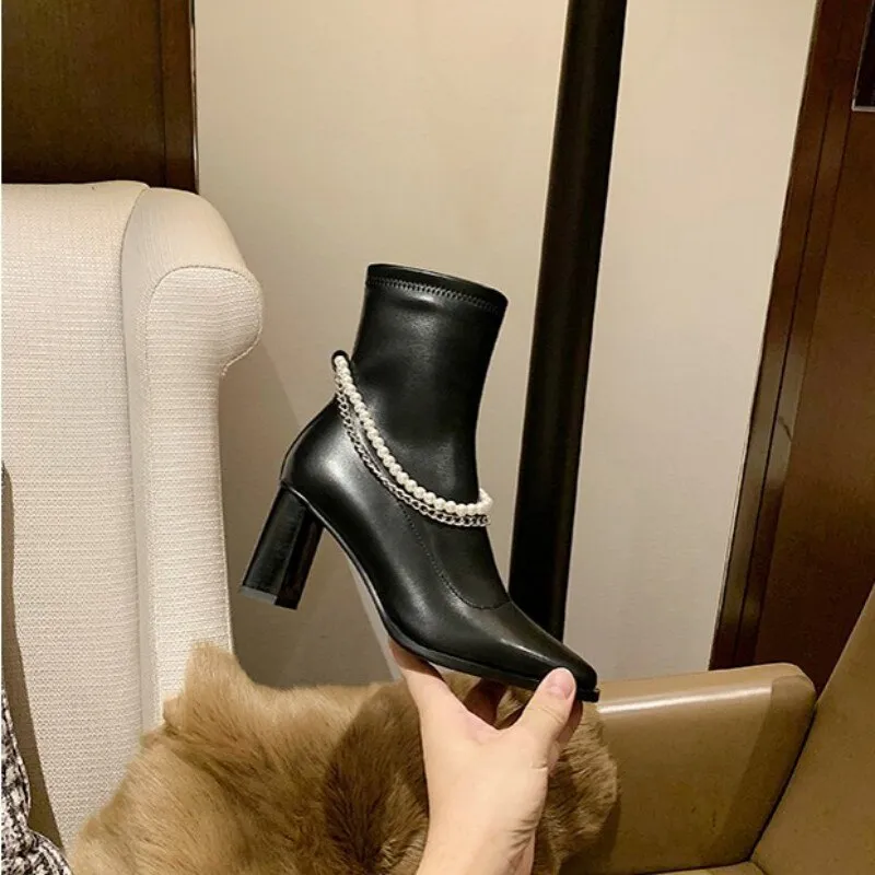 Women Elegant Square Toe High Heel Ankle Boots