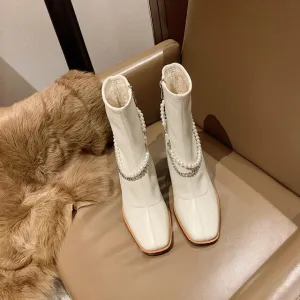 Women Elegant Square Toe High Heel Ankle Boots
