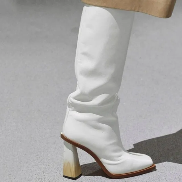 Women Knee Boots New Fashion High Heel Winter Shoes Woman Square Toe Sexy Long Boot Warm Party Footwear Size 35-43