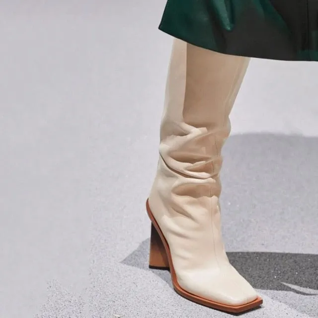 Women Knee Boots New Fashion High Heel Winter Shoes Woman Square Toe Sexy Long Boot Warm Party Footwear Size 35-43