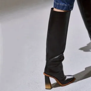 Women Knee Boots New Fashion High Heel Winter Shoes Woman Square Toe Sexy Long Boot Warm Party Footwear Size 35-43