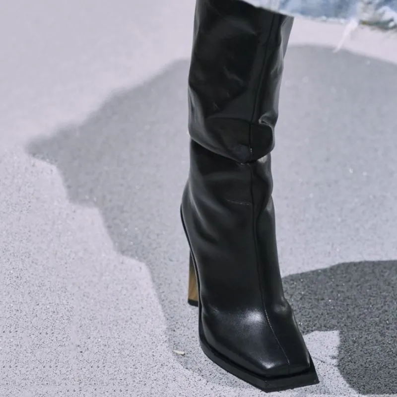 Women Knee Boots New Fashion High Heel Winter Shoes Woman Square Toe Sexy Long Boot Warm Party Footwear Size 35-43