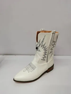 Women Pointed Toe Embroidered Boots Low Heel Block Heel Boots