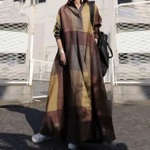 Women Vintage Linen Plus Sizes Long Cozy Dresses