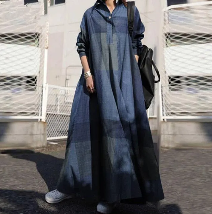 Women Vintage Linen Plus Sizes Long Cozy Dresses