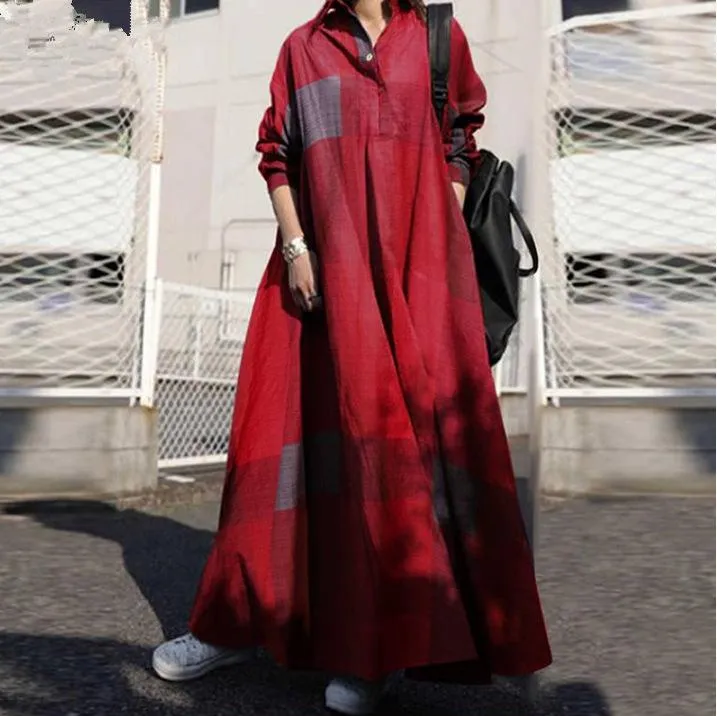 Women Vintage Linen Plus Sizes Long Cozy Dresses