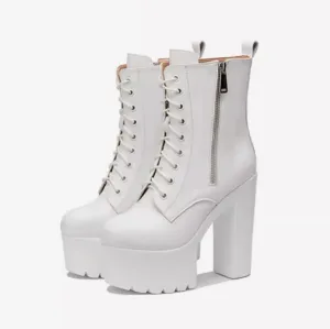 Women's Petite Chunky High Heel Platform Boots TS128