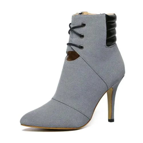 Women's Pointed Toe Lacing High Heel Boots