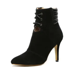 Women's Pointed Toe Lacing High Heel Boots