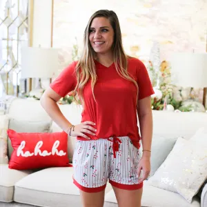 Women's V-Neck Pocket Sleep Tee- Bright Red