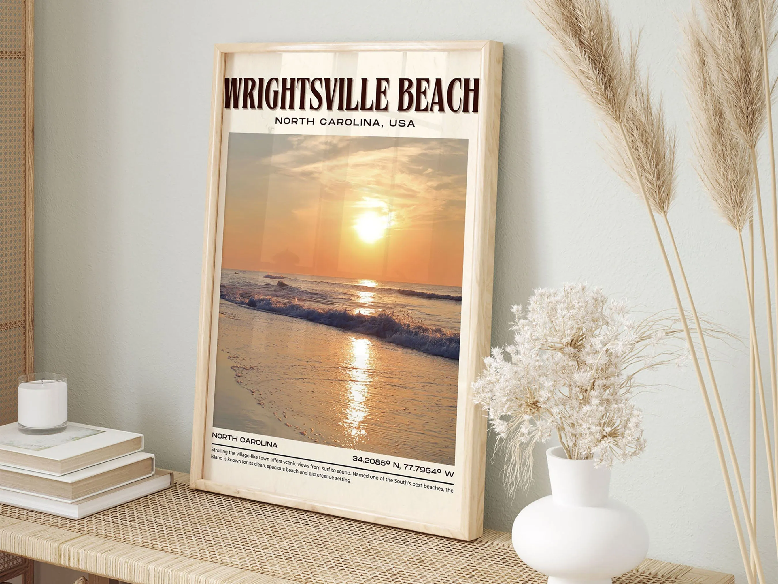 Wrightsville Beach Vintage Wall Art, North Carolina, USA
