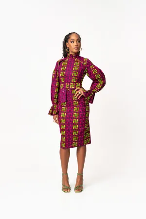 WUNMI African Print Mock Neck Midi Dress