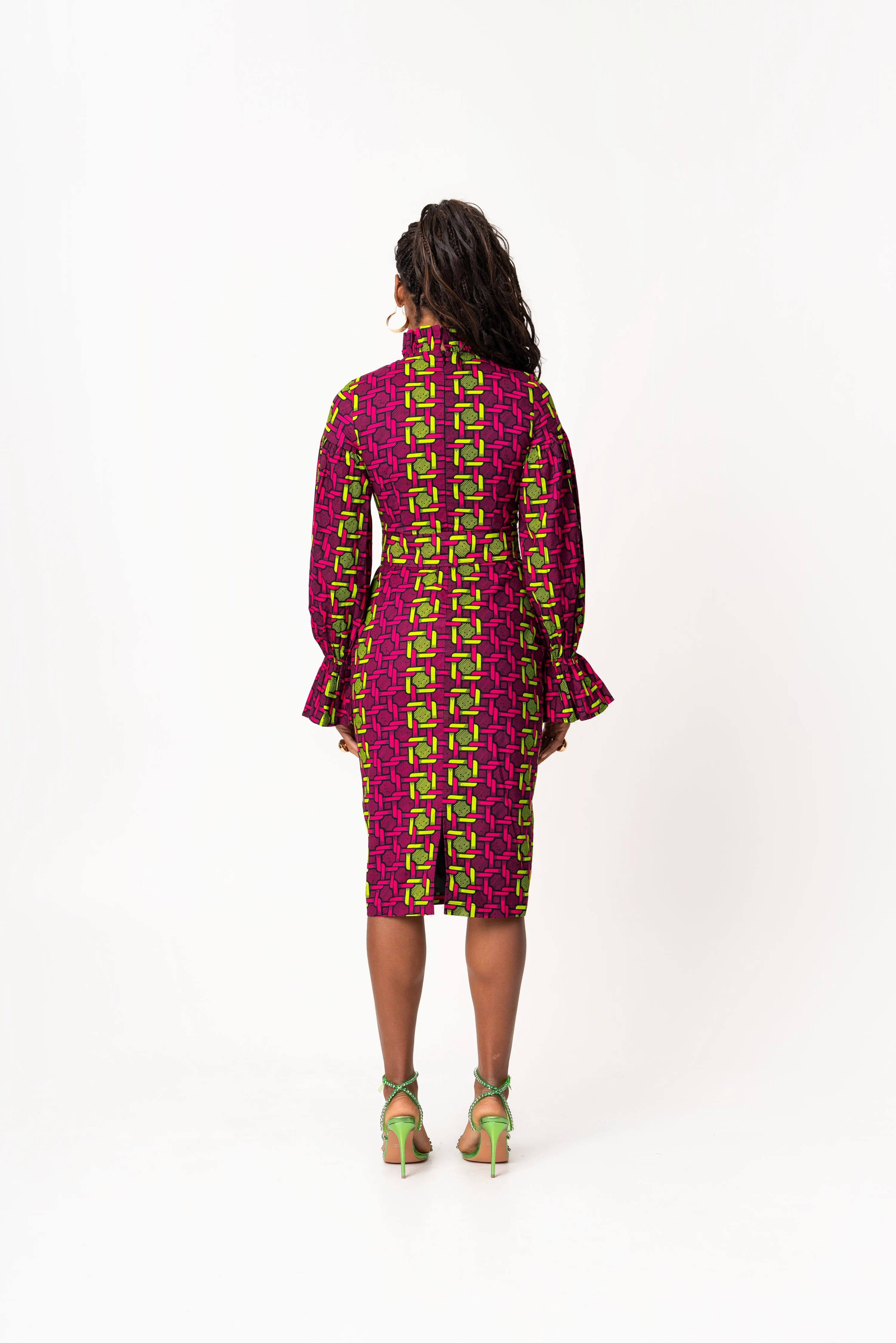 WUNMI African Print Mock Neck Midi Dress