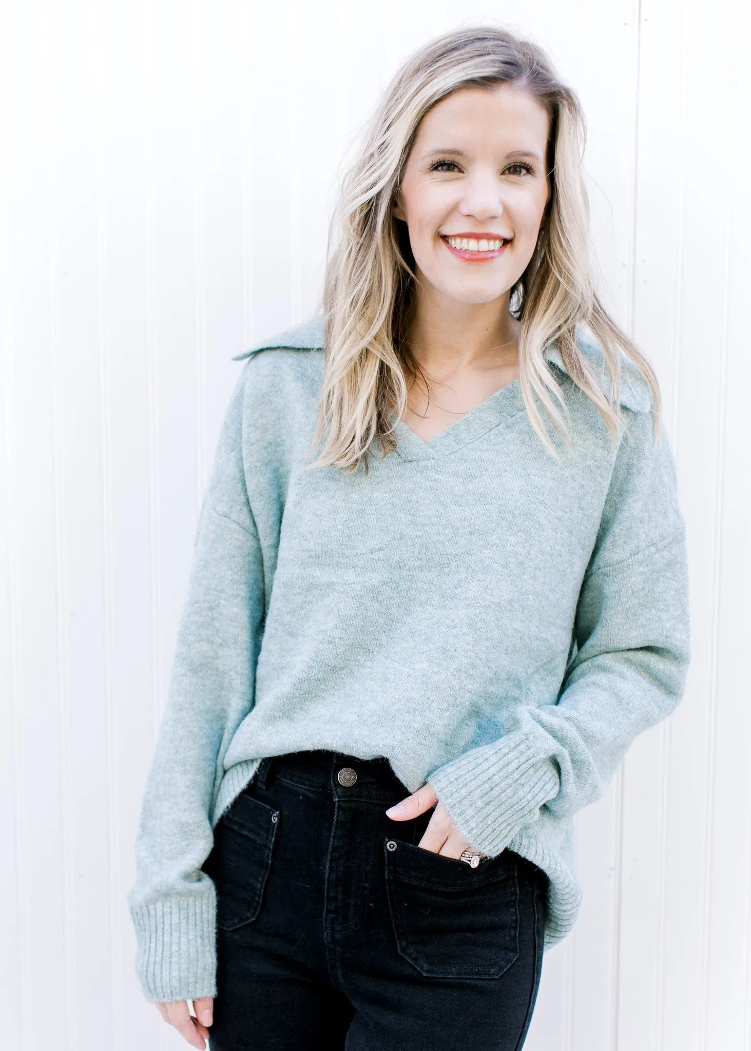 X Pale Blue Collared Sweater