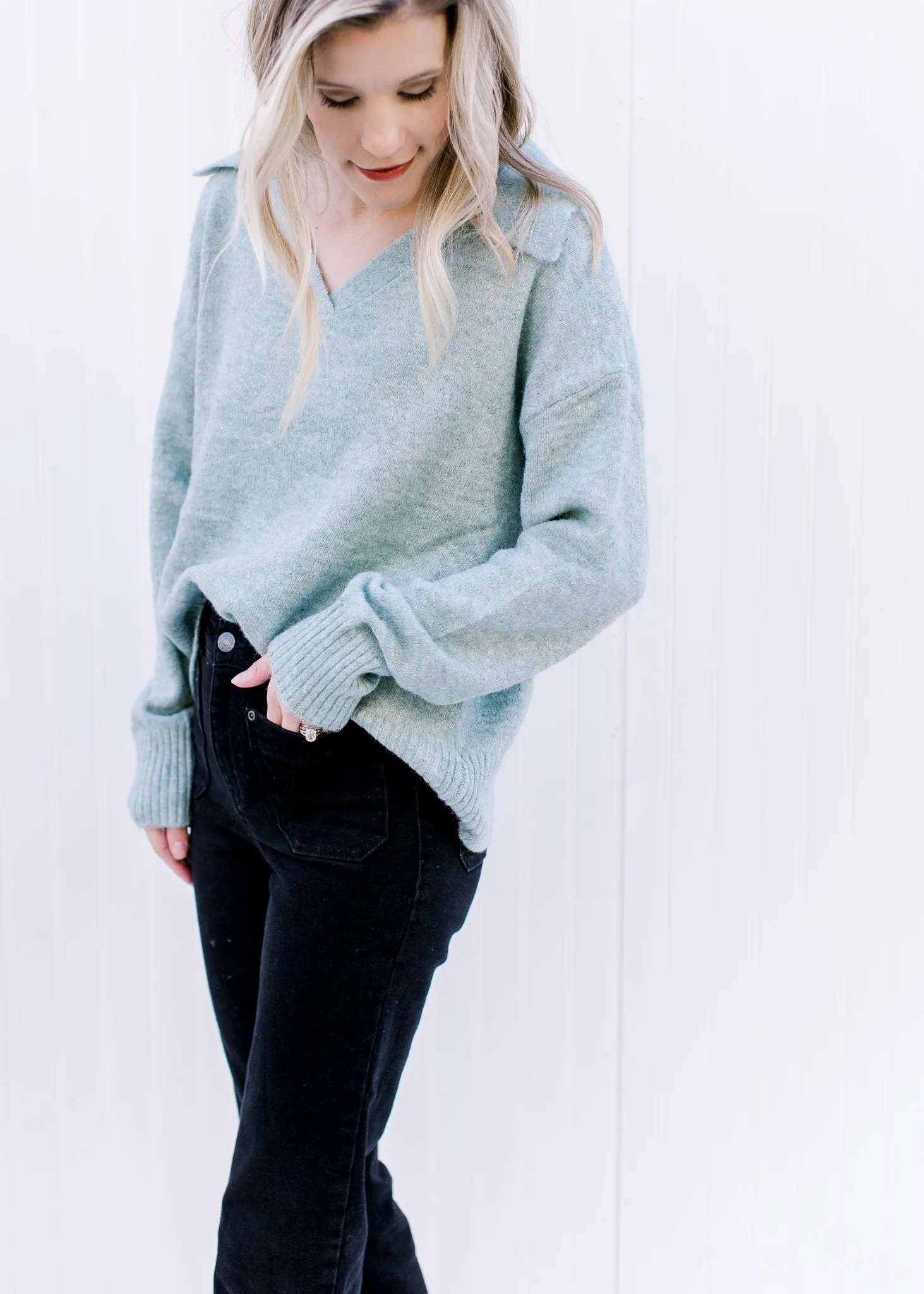 X Pale Blue Collared Sweater